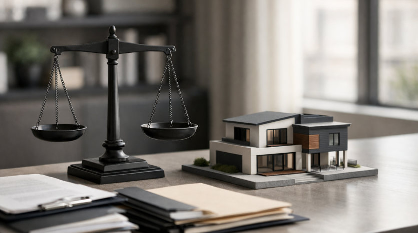 balance de justice et maison illustration discrimination immobilière
