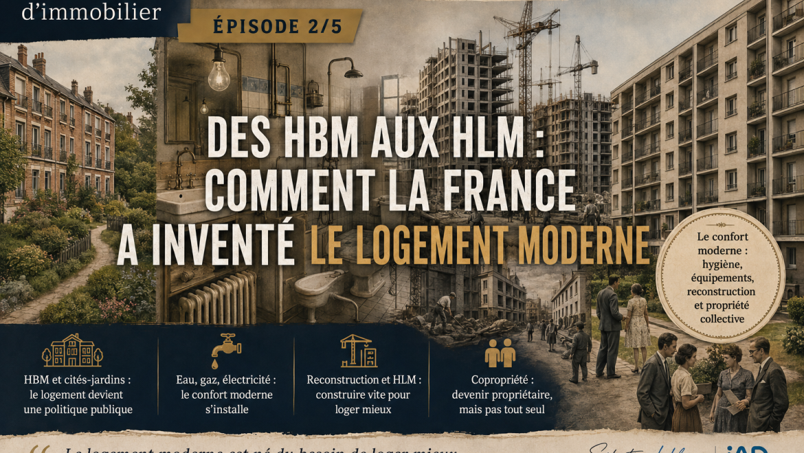 Des HBM aux HLM, de l’eau courante à la copropriété : découvrez comment le XXᵉ siècle a profondément transformé le logement en France.