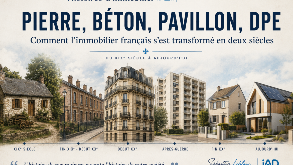 De la maison en pierre du XIXᵉ siècle aux cités ouvrières, des HBM aux villes nouvelles, du pavillon individuel au DPE, découvrez comment nos logements, notre confort et notre rapport à la propriété ont profondément évolué en France en deux siècles.