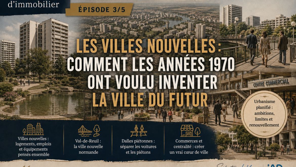 Val-de-Reuil, Cergy-Pontoise, dalles piétonnes et commerces : comment les villes nouvelles des années 1970 ont tenté d’inventer une nouvelle façon d’habiter.