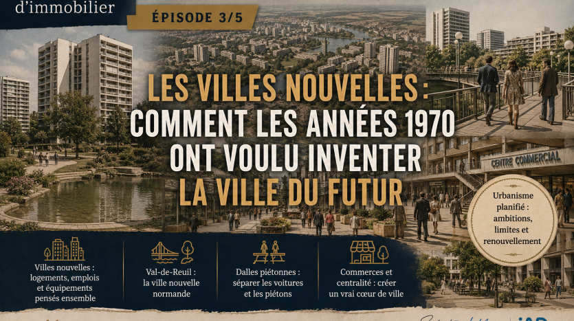 Val-de-Reuil, Cergy-Pontoise, dalles piétonnes et commerces : comment les villes nouvelles des années 1970 ont tenté d’inventer une nouvelle façon d’habiter.